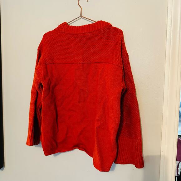 TOMMY HILFIGER Dark Orange Ribbed Knit V-Neck Logo Embroidered Sweater Size S - Picture 3 of 6